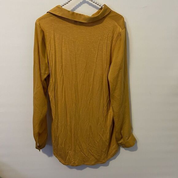Anthropologie Dolan Left Coast Mustard Yellow Hi Lo Top Blouse Shirt Fall Small - Picture 9 of 10